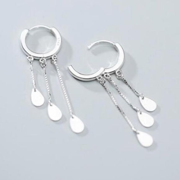 NEW 925 STERLING SILVER TASSEL DROP HOOP EARRINGS, NICE EARRINGS, CUTE EARRINGS - Picture 4 of 7